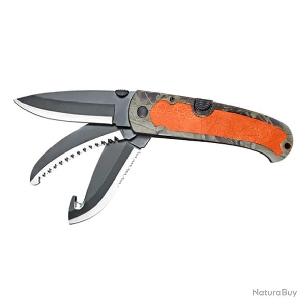 COUTEAUX 3 LAMES MANCHE CAMO/ORANGE - 
