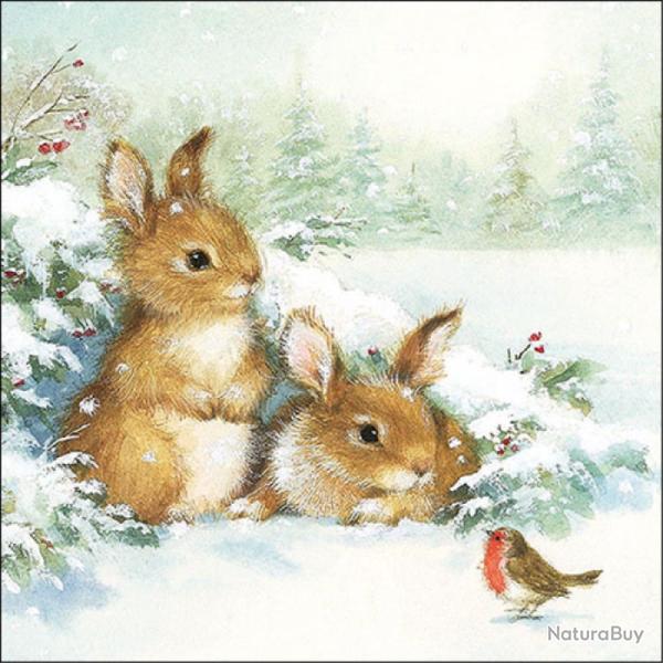 SERVIETTE LAPINS DANS LA NEIGE - AMBIENTE