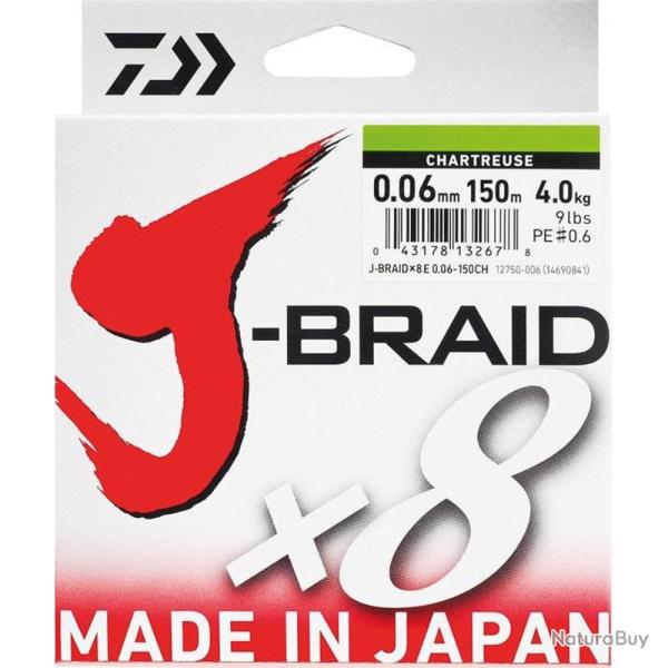 TRESSE JBRAID 8B JAUNE 150M - 16/100 - DAIWA