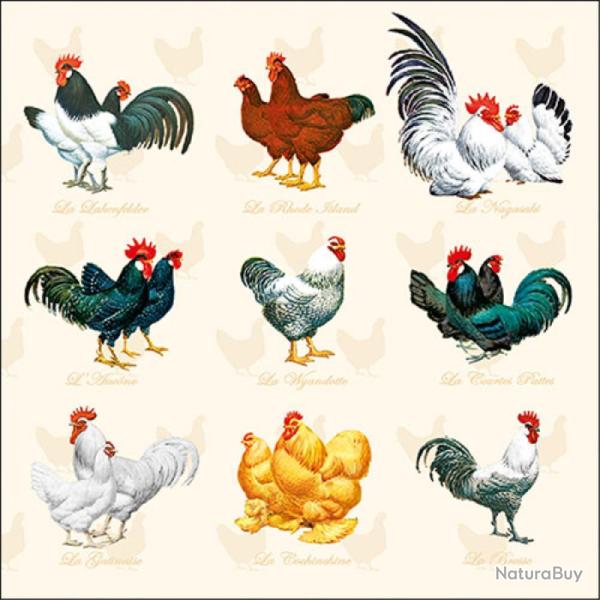 SERVIETTE POULES COQS - AMBIENTE