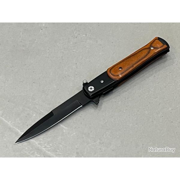 Stiletto Couteau ouverture assiste Mafia Milano Lame Acier 440 Manche acier bois de rose enchre