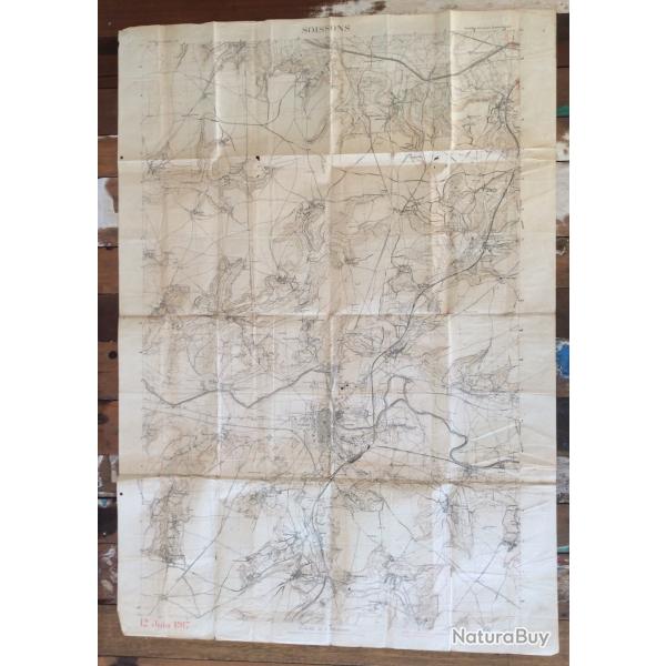 CARTE D'ETAT MAJOR MILITAIRE - CANEVAS DE TIR - ALENTOURS DE SOISSONS - JUIN 1917