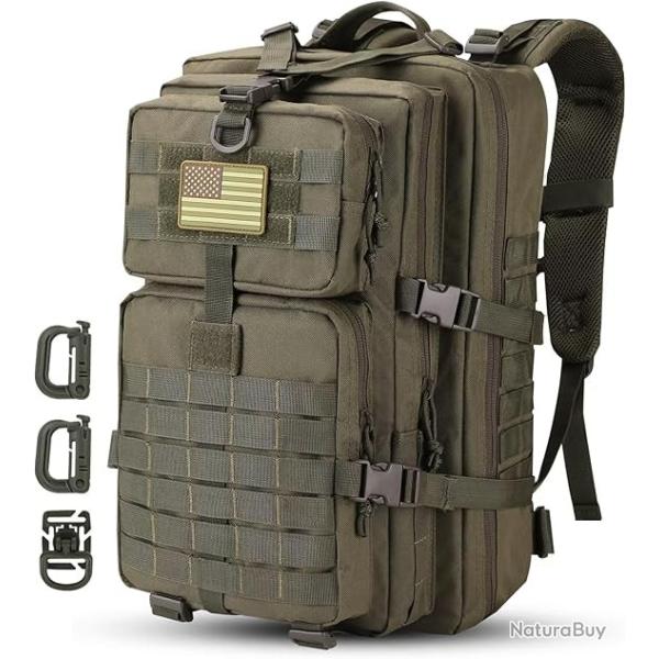 Sac  dos 40L Tactique Militaire Mousqueton D Molle Grand Volume Escalade Chasse Randonne Vert