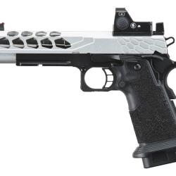 Pistolet Airsoft GBB Stryk Hi-Capa 5.1 Silver Lancer Tactical avec RMR