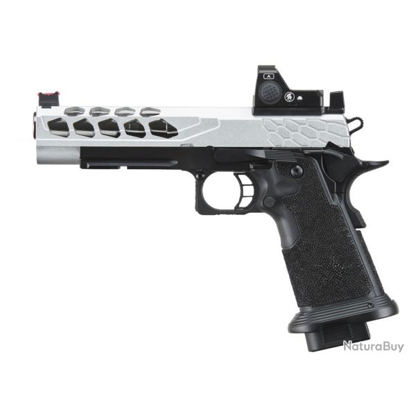 Pistolet Airsoft GBB Stryk Hi-Capa 5.1 Silver Lancer Tactical avec RMR
