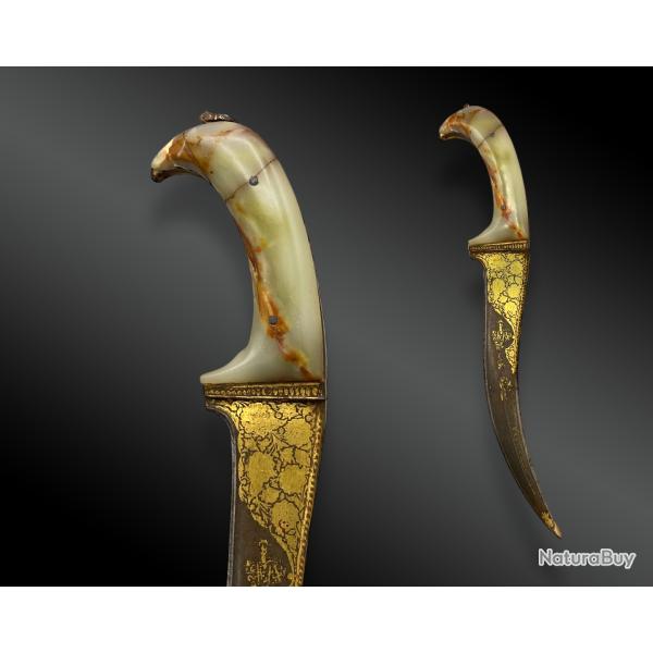POIGNARD Pech Kabz, damasquine d'or et agate. Afghanistan ou Boukhara Fin XVIII�me si�cle