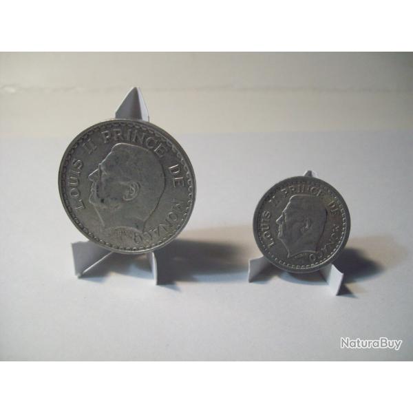 2 pi�ces de monnaies 5 francs Louis 2 Prince de Monaco ET 1 franc