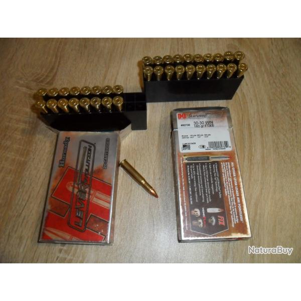 Lot de 2 botes de cartouches Hornady FTX Lever Evolution  calibre 30-30 Winchester 160 grains