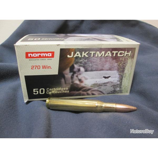 50 cartouches de tir FMJ JAKTMATCH en 270 WIN 130 gn de NORMA