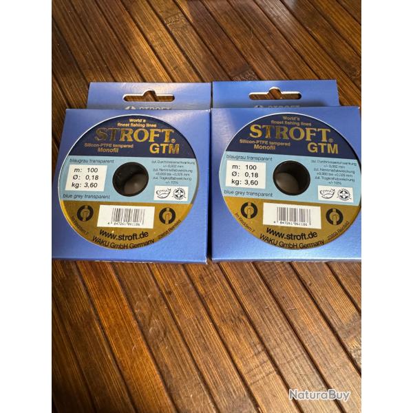 DESTOCKAGE P�CHE LOT DE DEUX BONINES FILS STROFT GTM 100 m 0,18 mm 3,60 kg