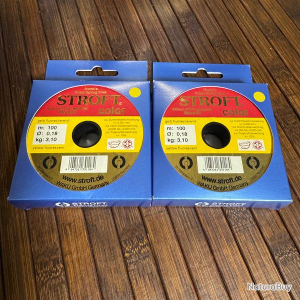 DESTOCKAGE P�CHE LOT DE DEUX BOBINES FILS STROFT COLOR 100 m 0,18mm 3,10 kg