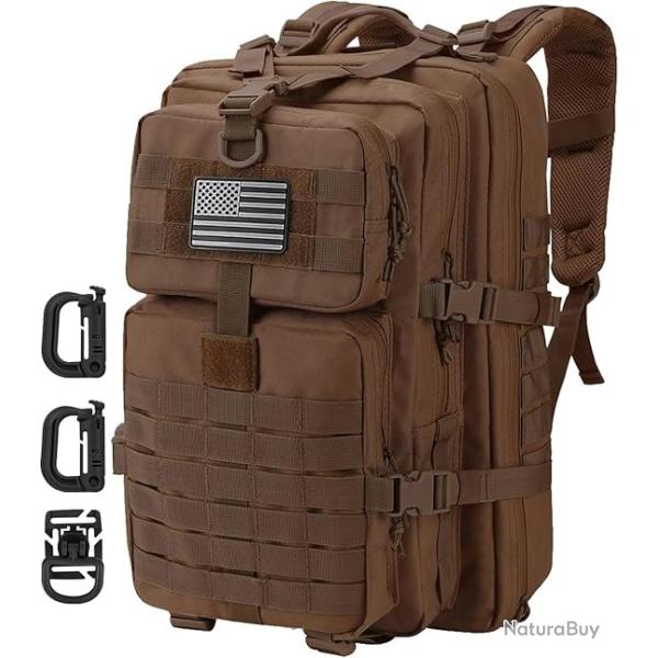 Sac  dos 40L US Tactique Militaire Anneaux en D Molle Randonne Escalade Chasse Grand Volume Marron