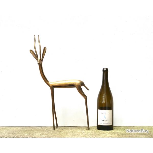 Grande gazelle ou antilope en laiton, ann�es 50, artisanat Africain, Afrique 1950