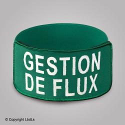 Brassard EXPERT brod&eacute; GESTION DE FLUX blanc fond vert &eacute;lastique vert r&eacute;glable