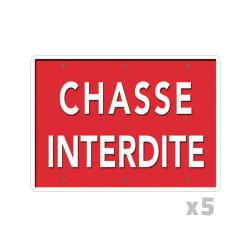 Lot de 5 Panneaux &laquo; Chasse interdite &raquo; Alu 26x20cm
