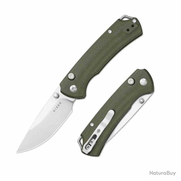 Couteau Kizer Task I T1 BD Lame Acier Nitro-V Manche Micarta Vert Button Lock KIV34902BA1