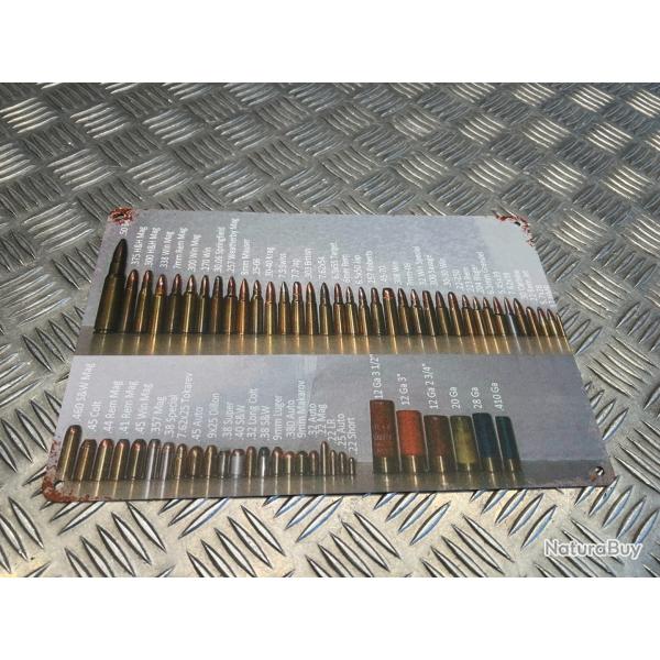 plaque decoration alu 30 x 20 cm avec les differentes munitions balles cartouches