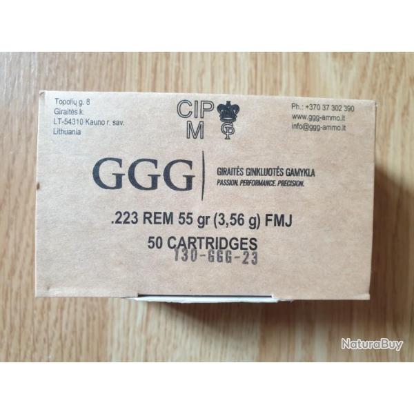 Lot 200 cartouches .223 GGG 55gr fmj (4  btes 50 pcs)