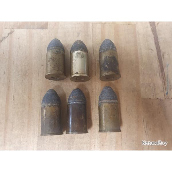 lot de 6 cartouches d'avant 1900 de calibre 12x17R REVOLVER FRANCAIS marquage GG 12 M/M