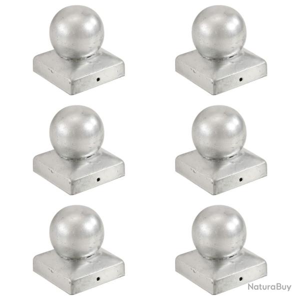 Bouchons de poteau 6 pcs Globe final Mtal galvanis 71x71 mm