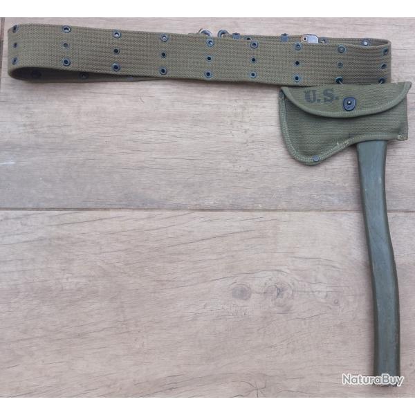 US WW2 Ceinturon militaire am�ricain et hache 1942 1944 Ceinturon dat� 1944, porte hache 1944, hache