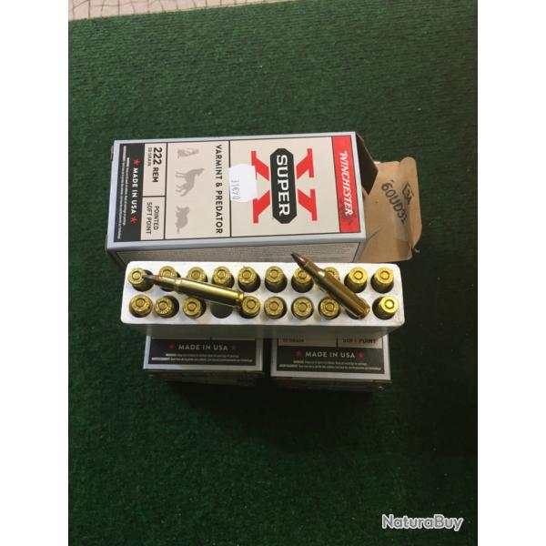 Lot de 100 balles Calibre 222REM WINCHESTER SUPER X VARMINT & PREDATOR 50 grains (3,24 grammes)