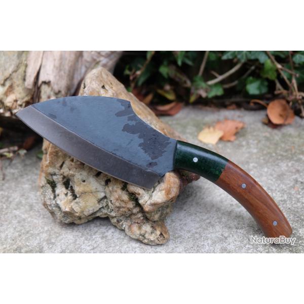 Couteau de Cuisine Lame Acier Carbone 1075 Sheepfoot Manche Bois Fabrication Artisanale