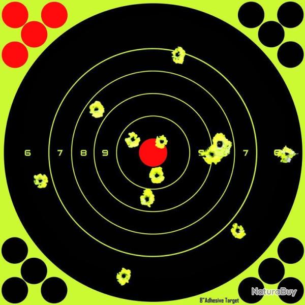 CIBLE DE TIR AUTOCOLLANTE FLUO REACTIF 20x20CM (PAQUET DE 25)