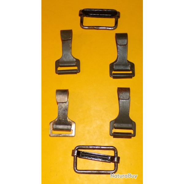 LOT DE 4 CROCHETS + 2 PASSANT EN METAL POUR REPARATION MUSETTE OU SAC  ,BON ETAT VOIR PHOTOS. POUR T