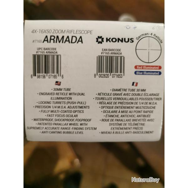 LUNETTE NEUVE KONUS ARMADA 4.16.50ACHETE NEUVE MES ME CONVIENT PAS POUR LA CHASSE QUE JE FAIT