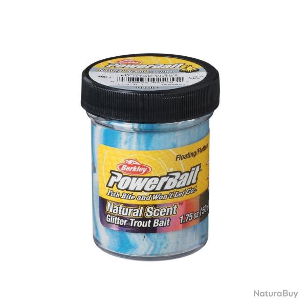 BERKLEY PowerBait Garlic Glitter Trout Bait - White/Blue Glitter - 50g (1.75 oz)