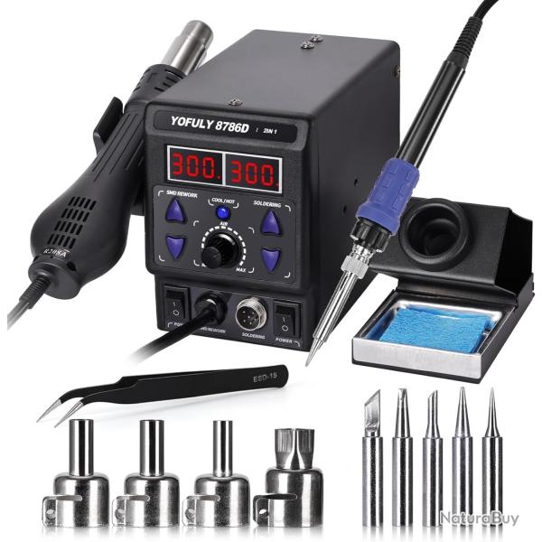 750W Station de Soudage et de Fer  Souder  Air Chaud, 2 en 1 Fer a Souder Pour Le Dessoudage