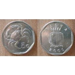 Malte 5 Cents 2001 Piece Liri Lira Ile