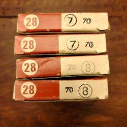 VOUZELAUD cartouches de chasse / 4 boites de 10 / calibre 28-70 / 2 boîtes N°7 et 2 boîtes N°8