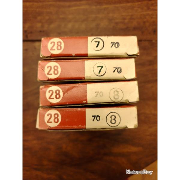 VOUZELAUD cartouches de chasse / 4 boites de 10 / calibre 28-70 / 2 botes N7 et 2 botes N8