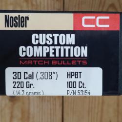Ogives .30 cal Nosler custom competition hpbt 220gr - bte 100