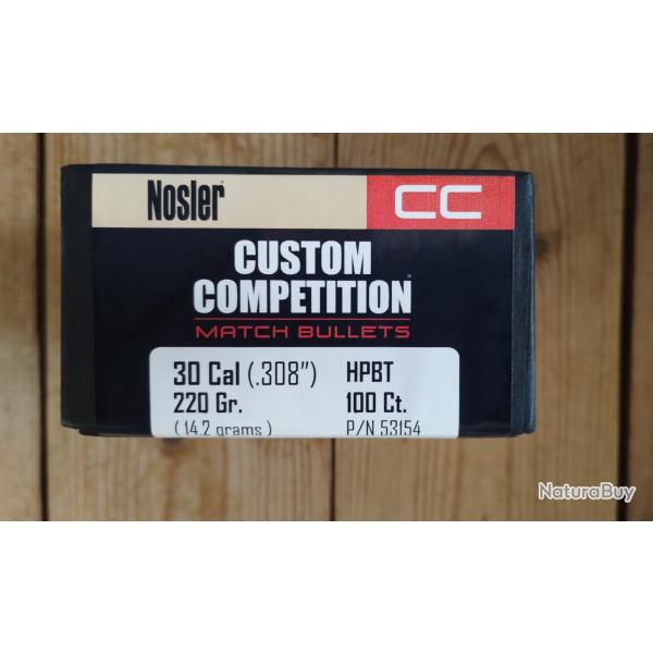 Ogives .30 cal Nosler custom competition hpbt 220gr - bte 100
