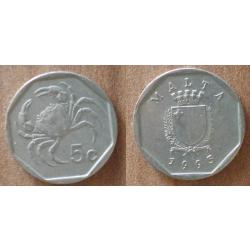 Malte 5 Cents 1995 Piece Liri Lira Ile