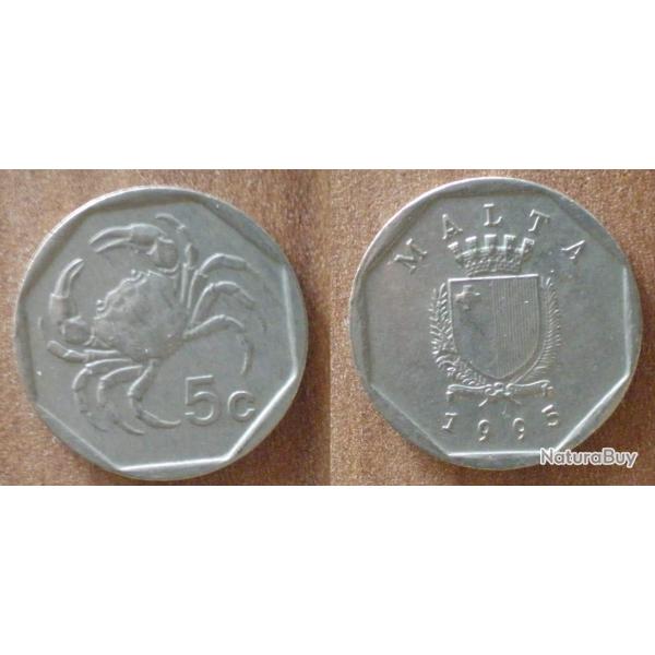 Malte 5 Cents 1995 Piece Liri Lira Ile