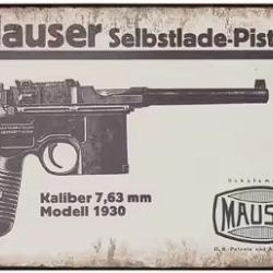 Plaque décorative vintage M Mauser C 96 LIVRAISON GRATUITE