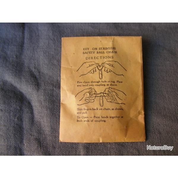 WW2/POSTWAR US EMBALLAGE PAPIER DE PLAQUE D'IDENTIT MILITAIRE AMRICAINE