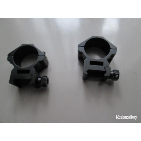 2 anneau ou colliers de montage de lunette sur rail picatinny diametre intrieur colliers 30mm neuf