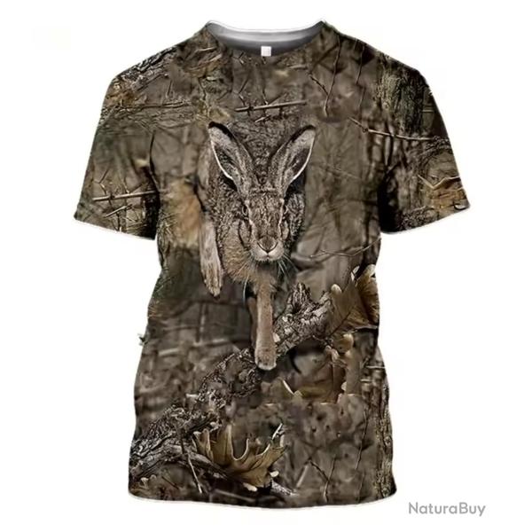 T-shirt camouflage chasse Motif LIEVRE 3D taille au choix ....ENCHERE 1 euro