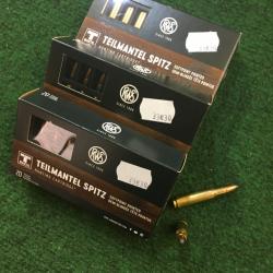 Lot de 60 balles RWS Calibre 222REM TEILMANTEL 50 grains (3,2grs)
