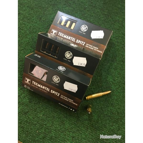 Lot de 60 balles RWS Calibre 222REM TEILMANTEL 50 grains (3,2grs)