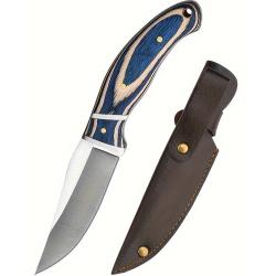 Couteau de Poche Droit Fixe en Acier Inox et Manche en Bois Étui Cuir PU - Stock France pièce unique