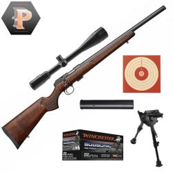 BF25 ! Carabine CZ 457 Varmint LH Cal.22LR + Lunette 6-24X42 + Bipied + Modérateur, cibles et m