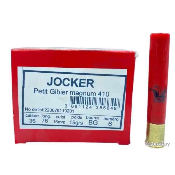 BOITE DE 10 CARTOUCHES JOCKER PETIT CALIBRE 19G BOURRE GRASSE CAL.410/76 PLOMB 7