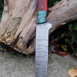 Couteau De Cuisine de Chef Lame Acier Damas 256 Couches Manche Bois & Résine Fabrication Artisanale