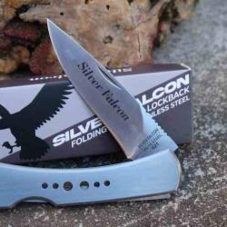 Couteau Silver Falcon Lame Acier VG-10 Manche Acier Inoxydable Lockback Ouverture 2 mains
